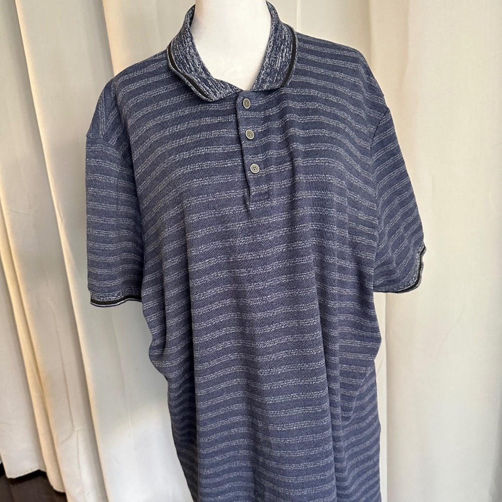 Alfani Mens Polo Shirt Stretch Light Blue/Gray Stripes Short Sleeves Size 2XL